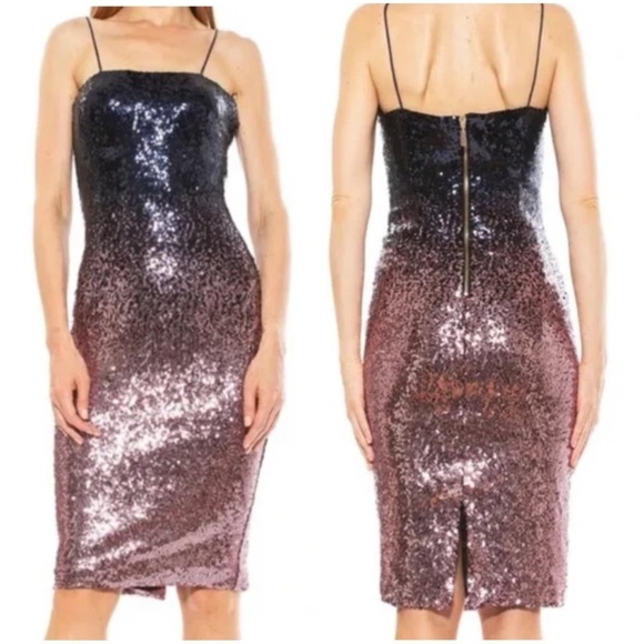 Alexia Admor Ombre Sequin Navy Pink Cocktail Midi Dress NWT Size 12 - Picture 1 of 15